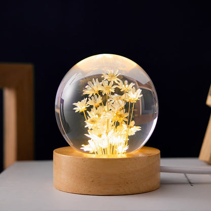 Wunderschöne Tischlampe aus Glaskugel mit floralem Dekor 