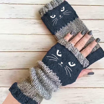 Kuschelige Strickhandschuhe mit Katzenmotiv