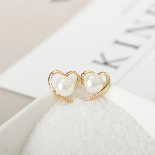 Beautiful Gold Heart Shaped Pearl Earrings - Halri