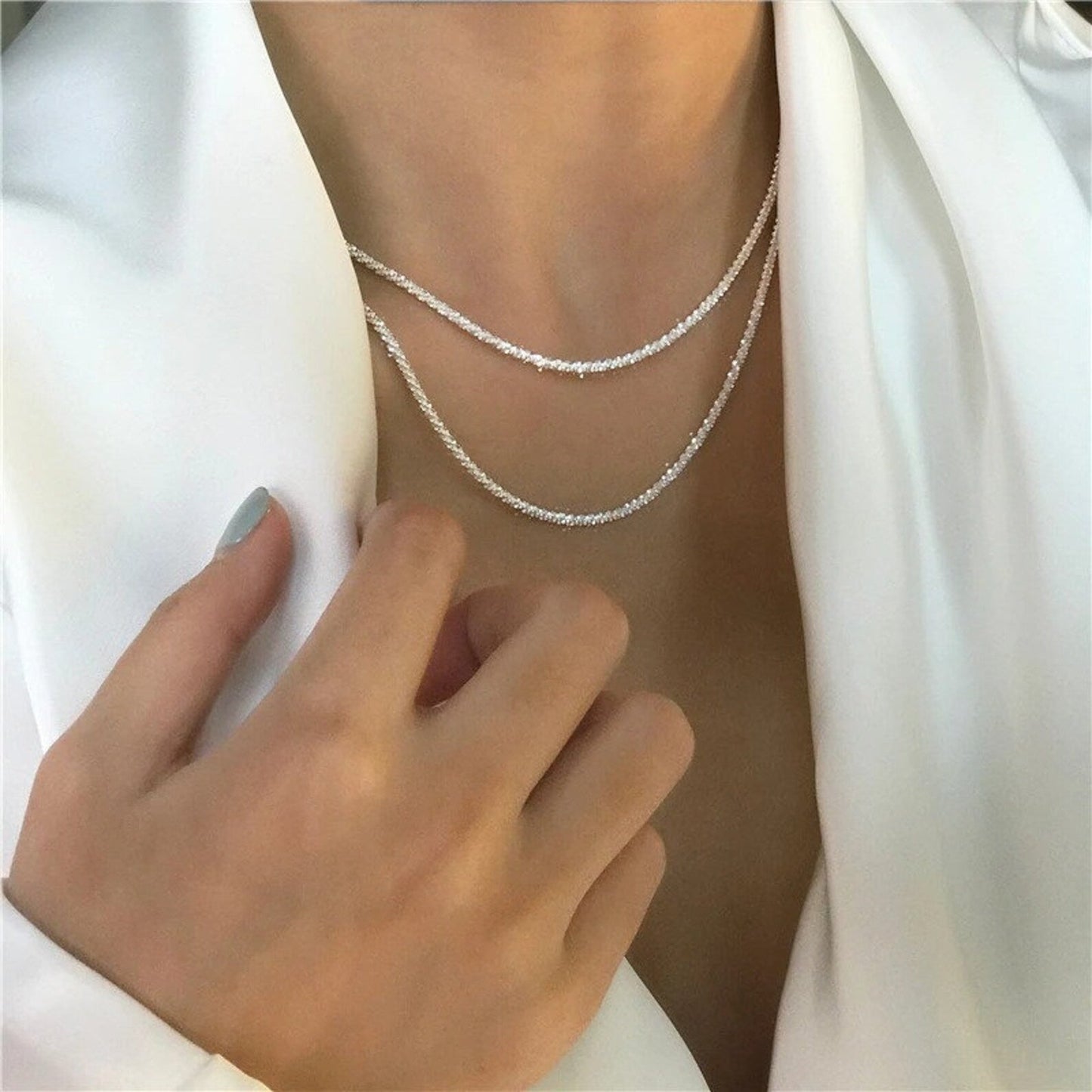 Sparkling Silver Crystal Necklace Set - Halri