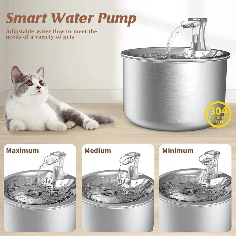Automatic Pet Water Fountain - Stainless Steel with Filter