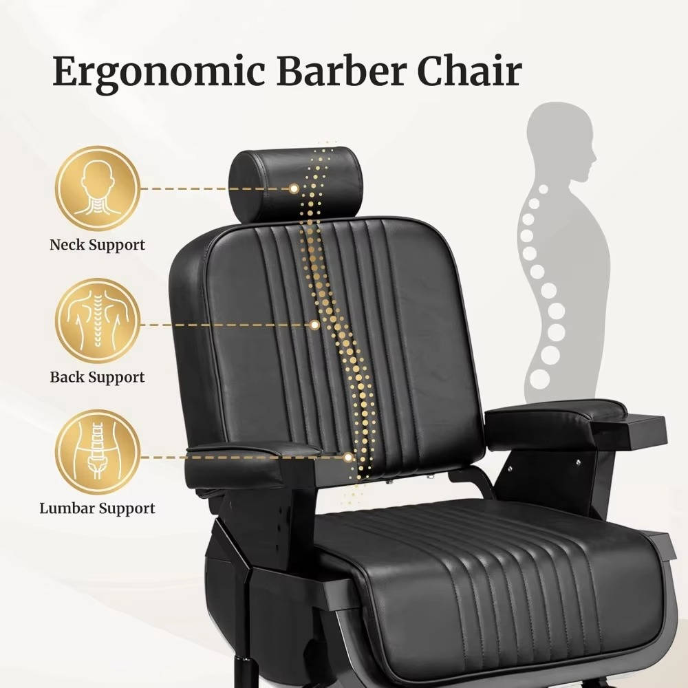 Durable Reclining Barber Chair 360 Degree Swivel Salon Seat