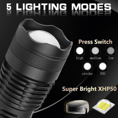 Bright Rechargeable LED Torch - 90,000 Lumens High Power Flashlight