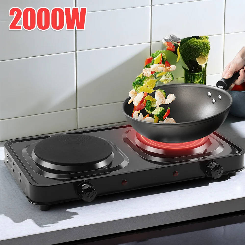 Compact Double Burner Electric Stove Cooktop 120V