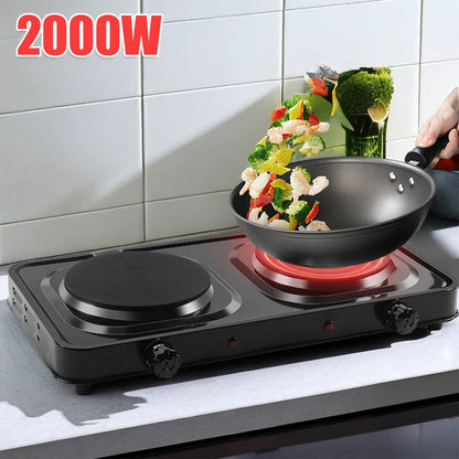 Compact Double Burner Electric Stove Cooktop 120V