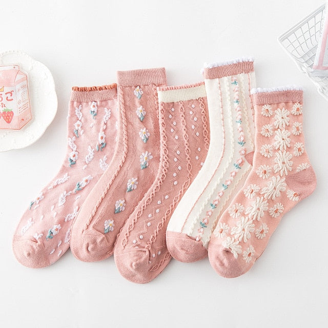 Klassische Knöchelsocken mit Blumenmuster, 5er-Pack