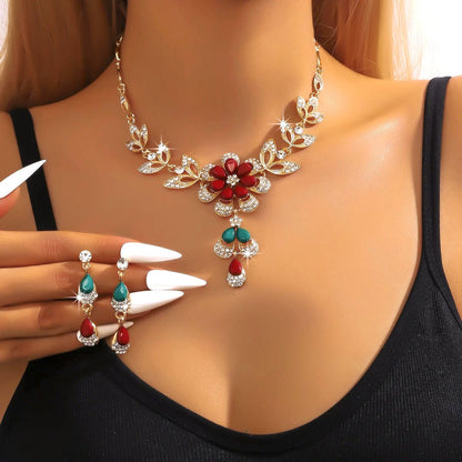 Wunderschönes Blumen-Diamant-Halsketten-Set
