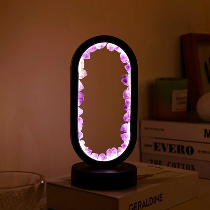 Tischlampe mit violettem Edelstein