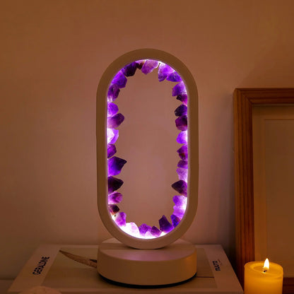 Tischlampe mit violettem Edelstein
