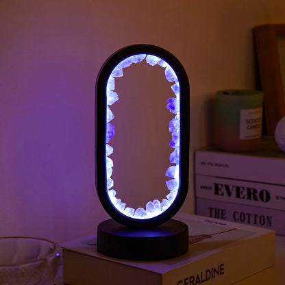 Tischlampe mit violettem Edelstein