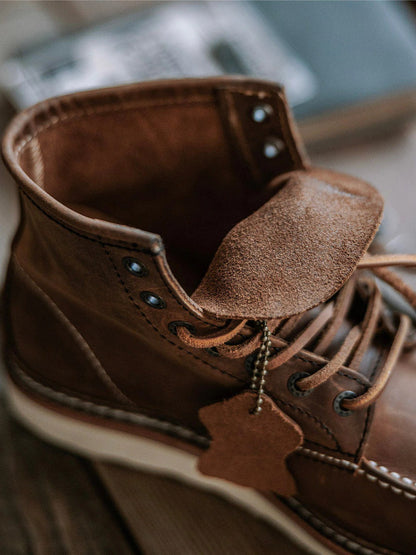 Rugged Genuine Leather Moc Toe Boots