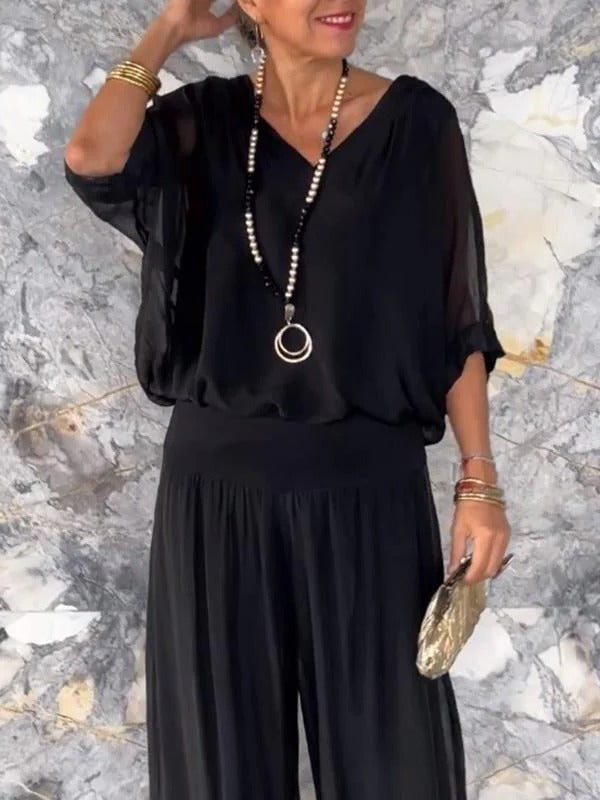 Flowy High-Waisted Wide Leg Chiffon Pants