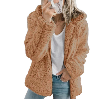 Warm Faux Fur Teddy Coat with Pockets and Zipper