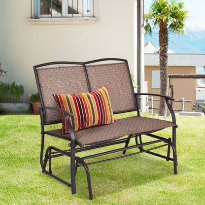 Rustic Metal Patio Loveseat Glider Bench Seat