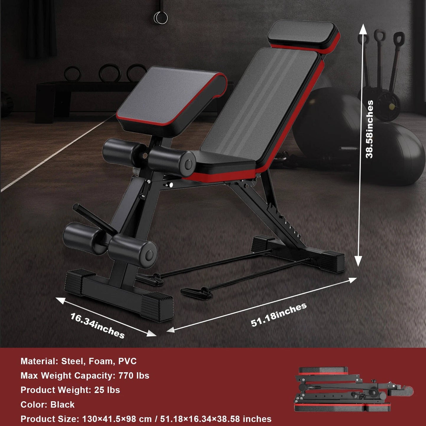 Compact Folding Weight Bench Incline Adjustment