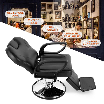 Durable Reclining Barber Chair with 360° Swivel