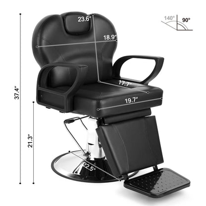 Durable Reclining Barber Chair with 360° Swivel
