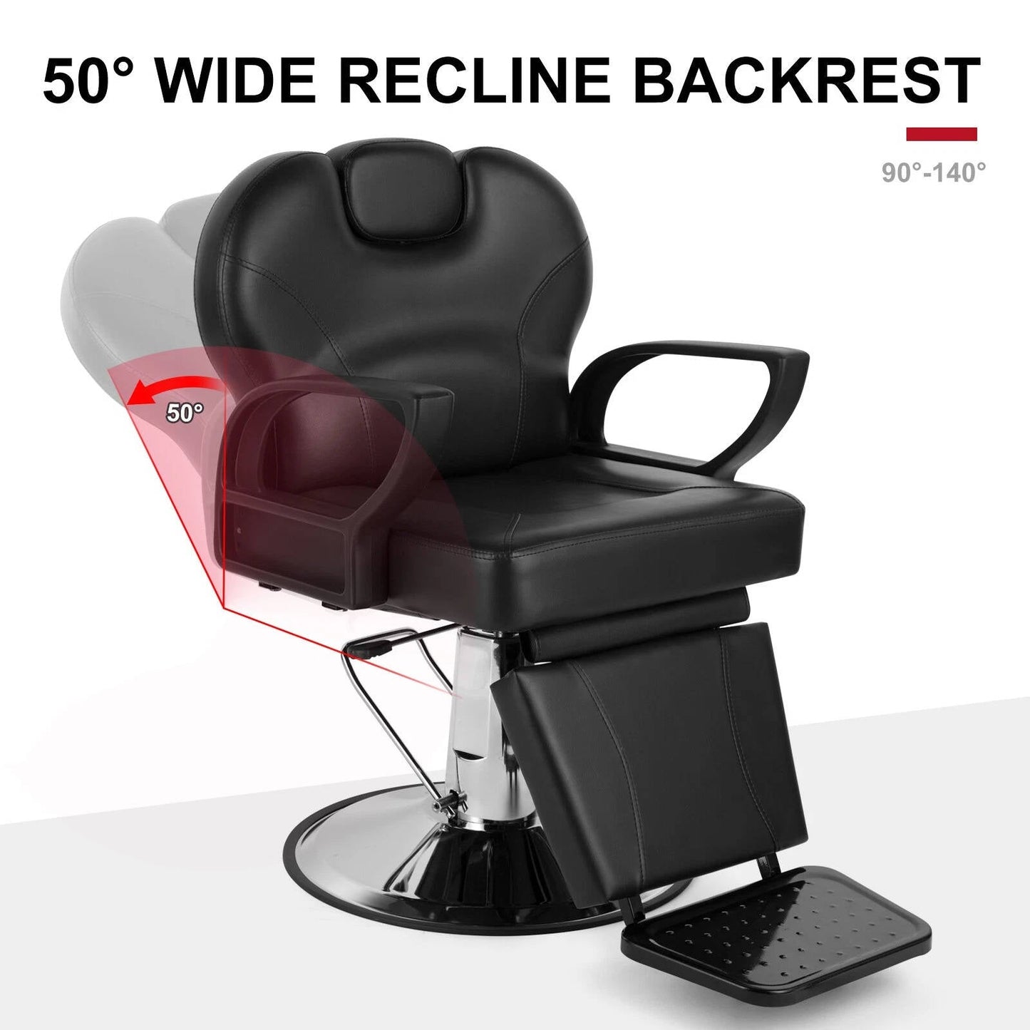 Durable Reclining Barber Chair with 360° Swivel
