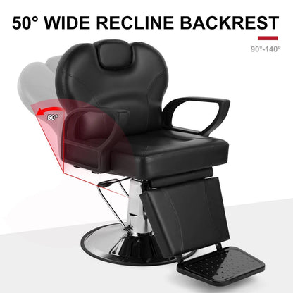 Durable Reclining Barber Chair with 360° Swivel