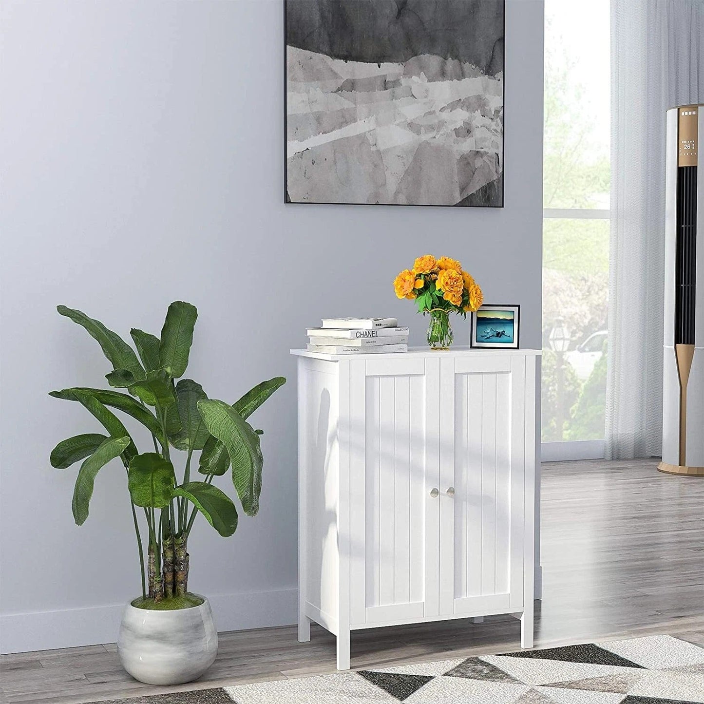 Modern 3 Shelf Bathroom Floor Cabinet with Double Doors