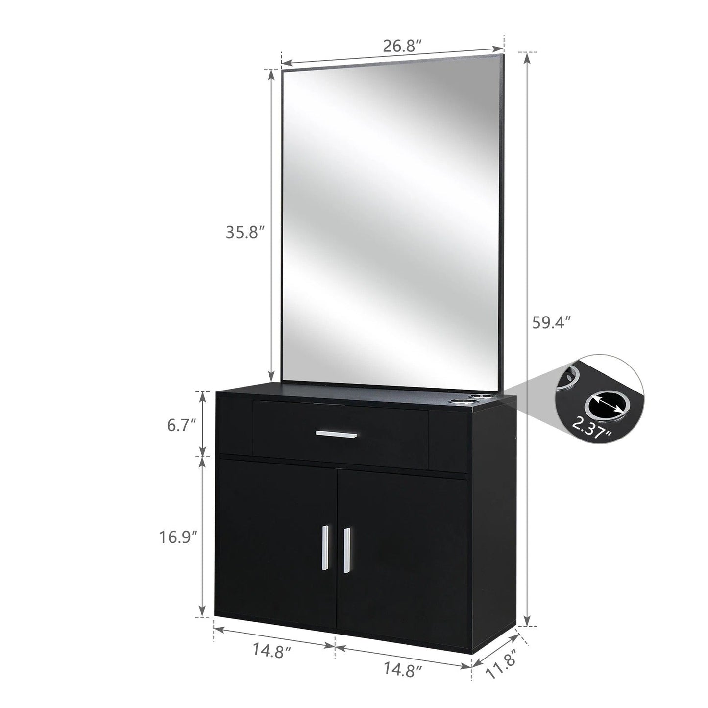 Modern Salon Storage Cabinet with Mirror and Drawers