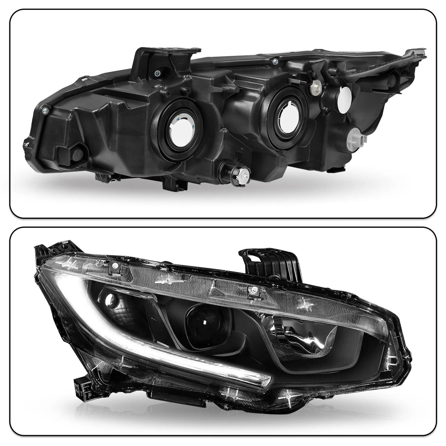 OEM Style Honda Civic Black LED Headlights Pair