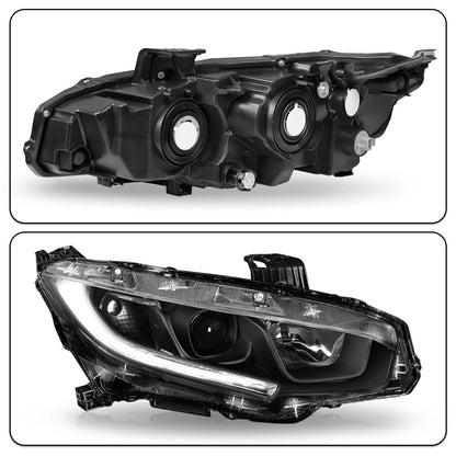 OEM Style Honda Civic Black LED Headlights Pair