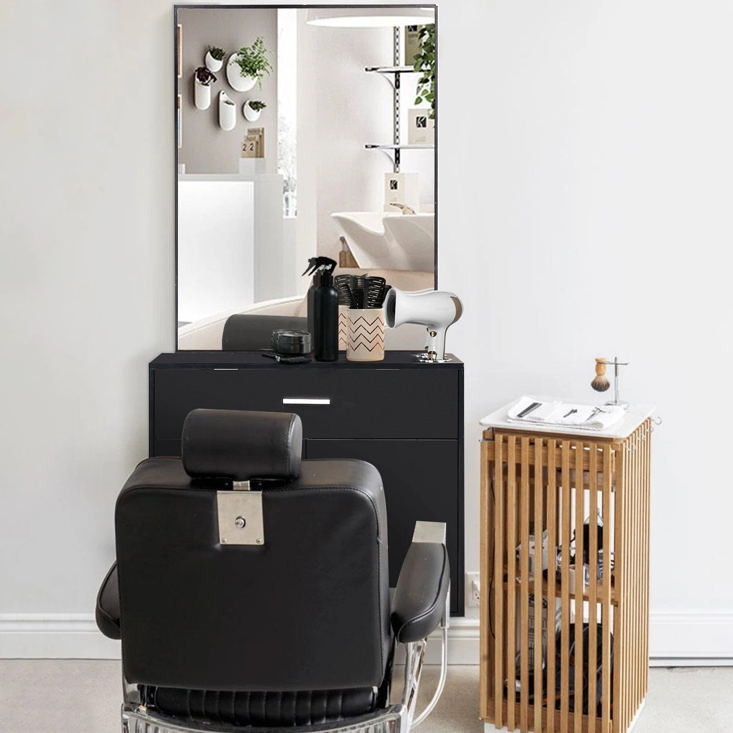 Modern Salon Storage Cabinet with Mirror and Drawers