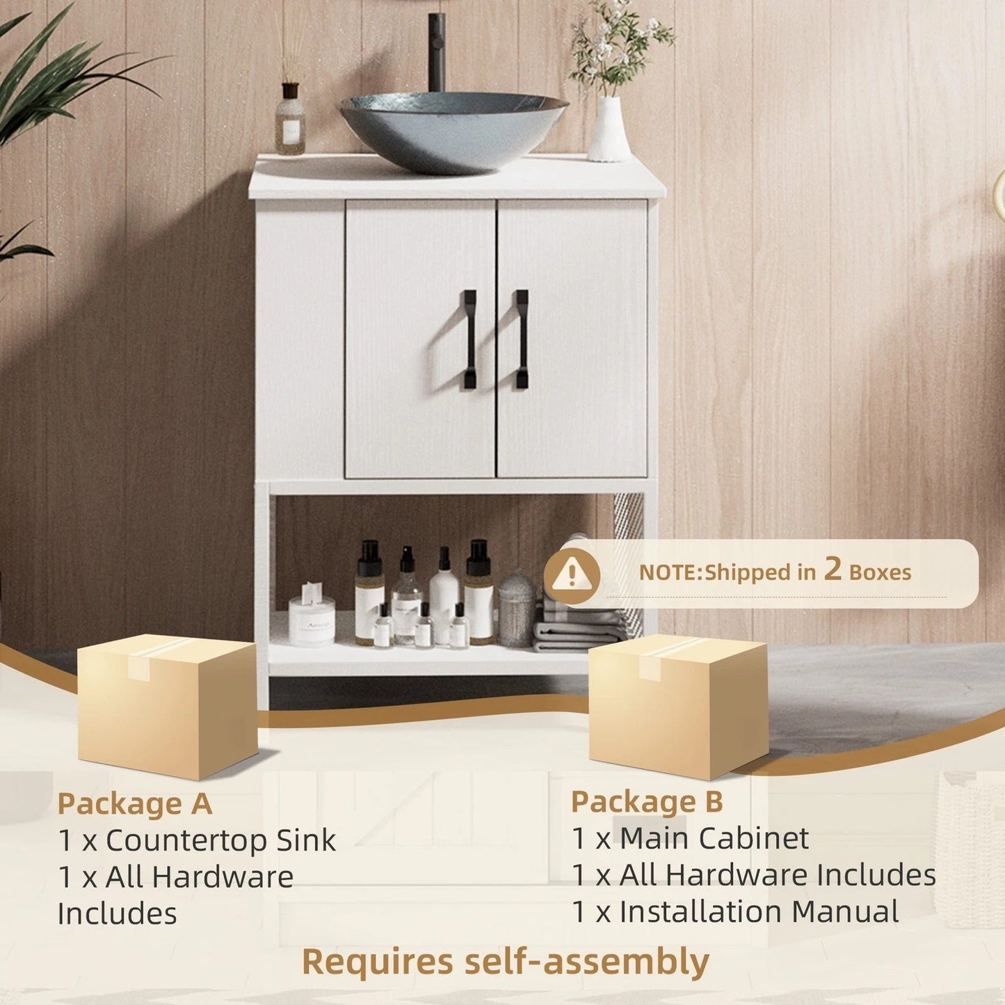 White 24 Bathroom Vanity with Sink and Storage Cabinet