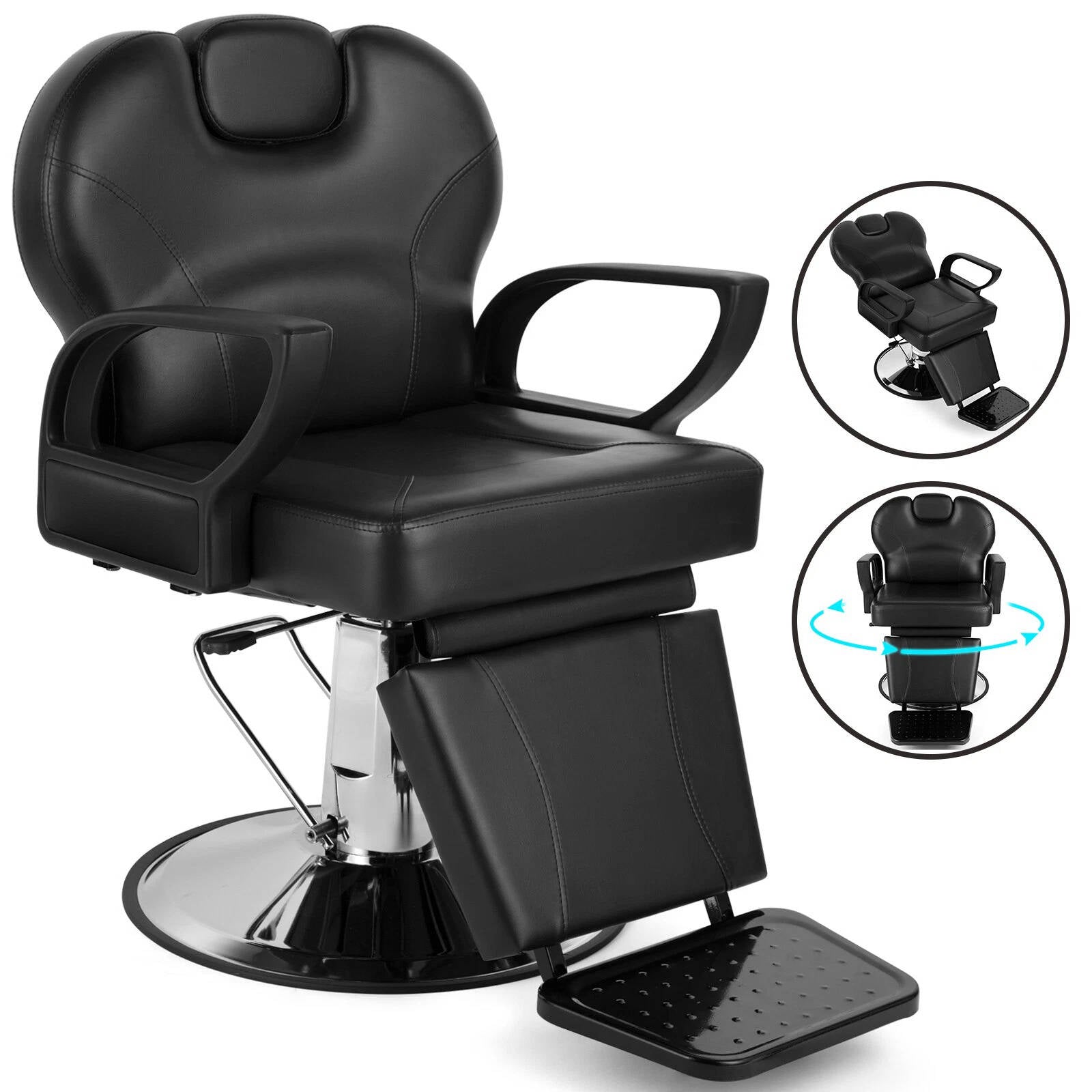 Durable Reclining Barber Chair with 360° Swivel - Halri