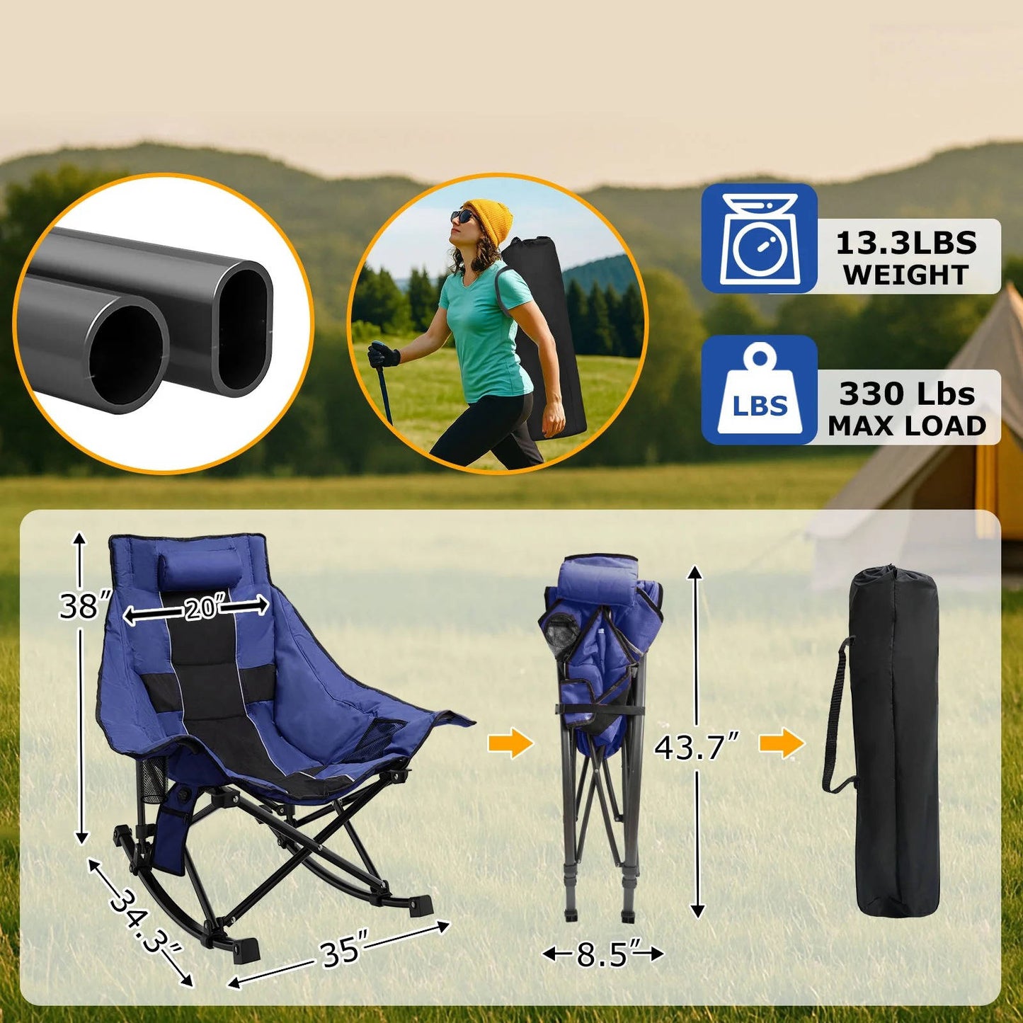 Large Comfortable Outdoor Rocking Camp Chair