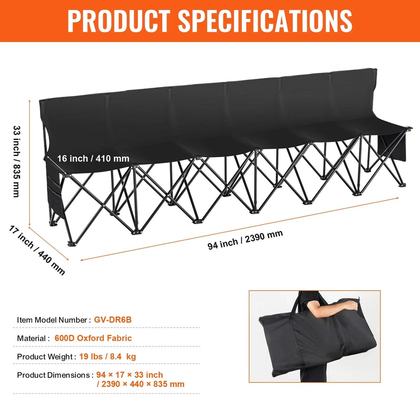 Portable 6 Seat Folding Sports Bench