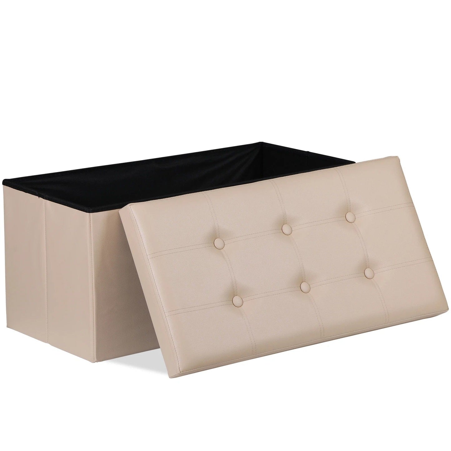 Compact Tan Collapsible Storage Ottoman Footrest with Lid