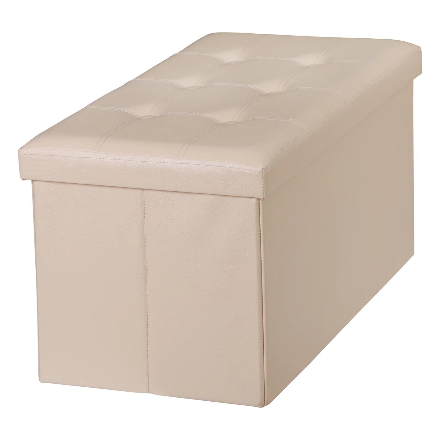 Compact Tan Collapsible Storage Ottoman Footrest with Lid