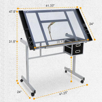 Portable Art Desk with Storage – Mobile Glass Drafting Table