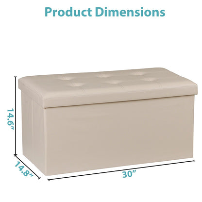 Compact Tan Collapsible Storage Ottoman Footrest with Lid