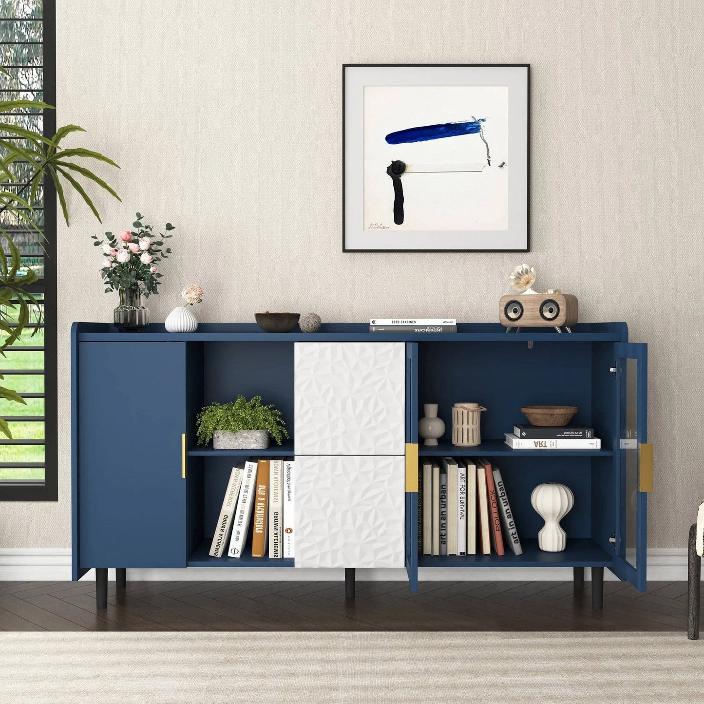 Stylish Coffee Station Cabinet with Shelves - Halri