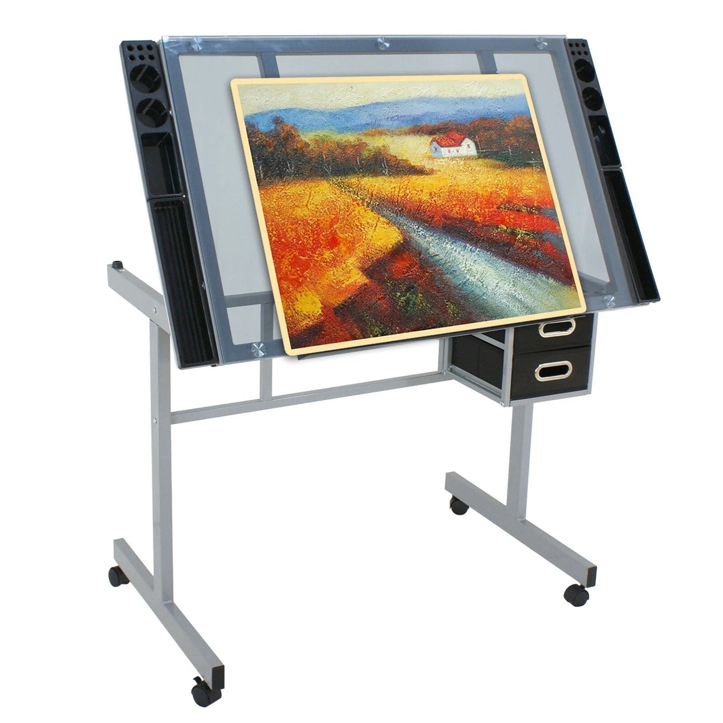 Portable Art Desk with Storage – Mobile Glass Drafting Table