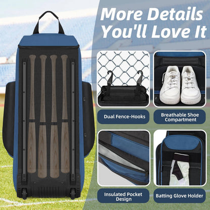 Rolling Baseball Equipment Duffel Bag