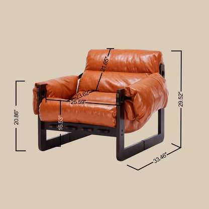 Classic Brown Leather Armchair with Solid Wood Frame
