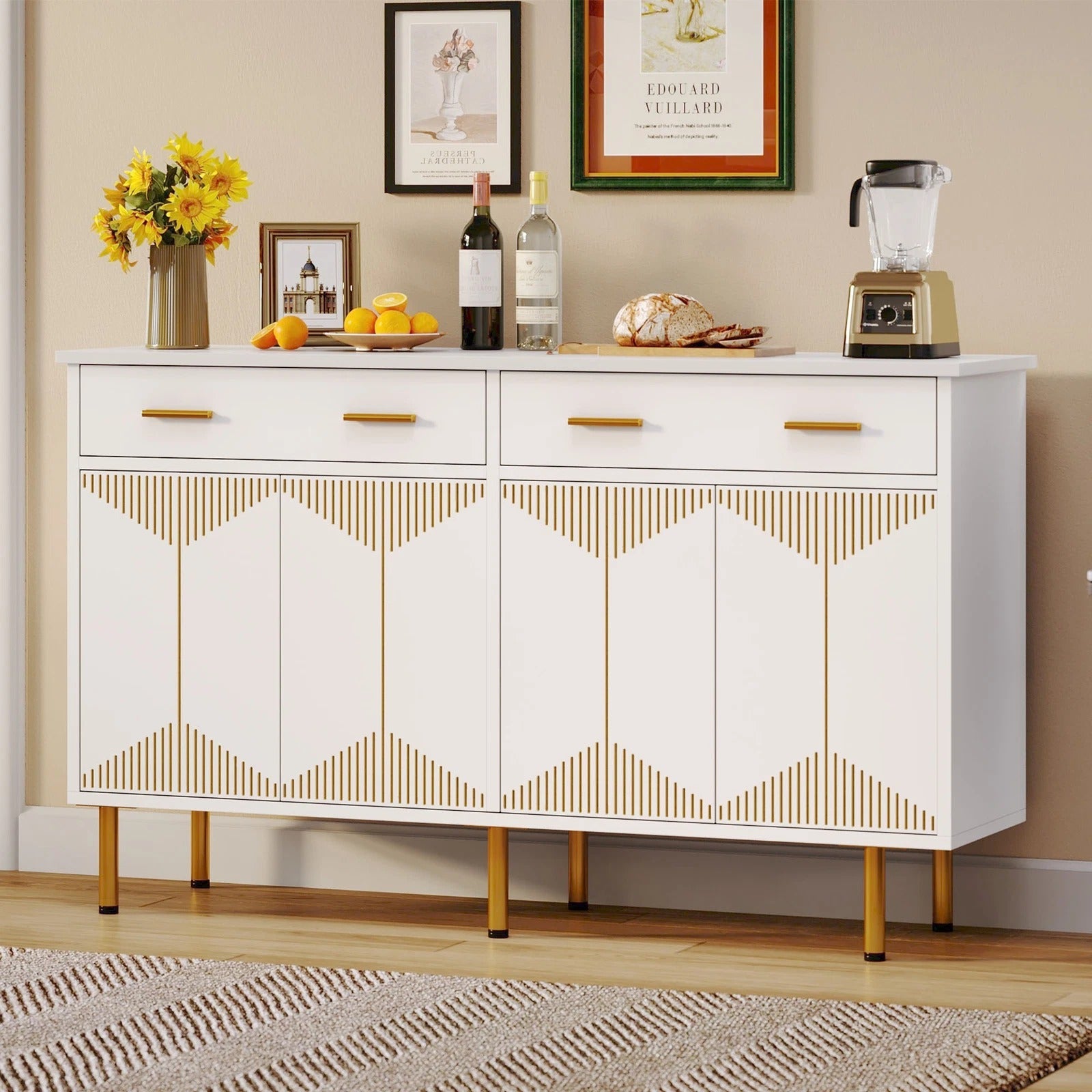 White Kitchen Storage Cabinet with 2 Drawers - Halri