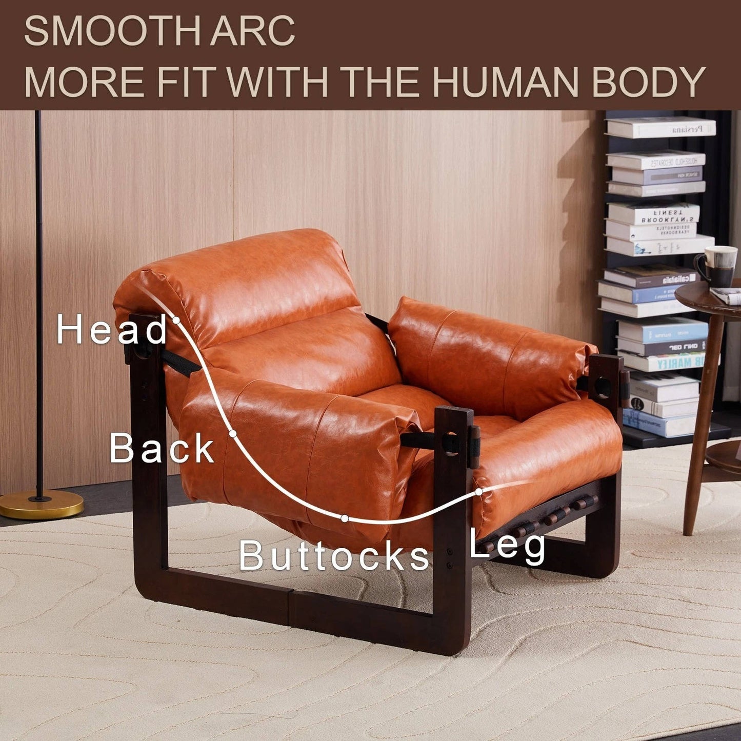 Classic Brown Leather Armchair with Solid Wood Frame