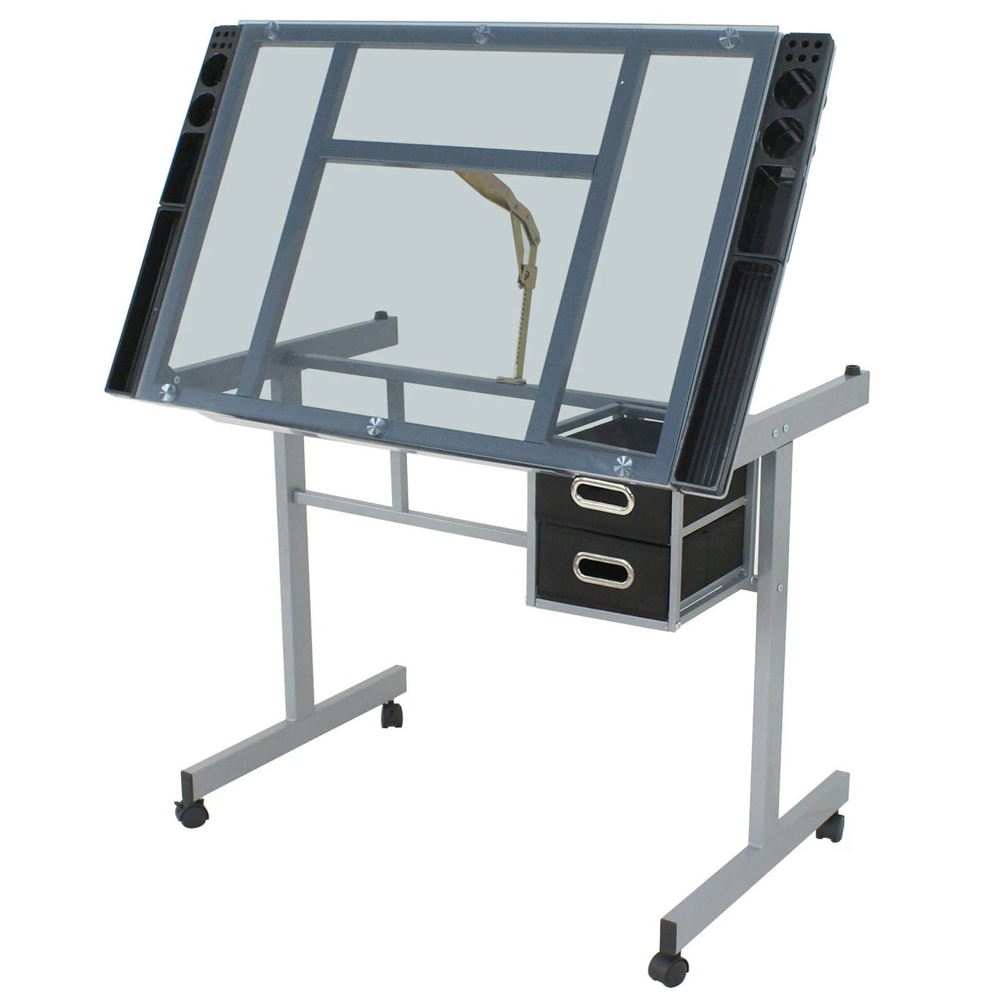 Portable Art Desk with Glass Top and Storage Drawer