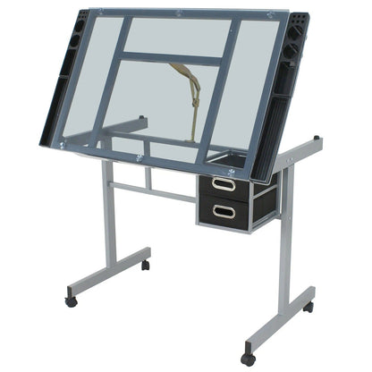 Portable Art Desk with Glass Top and Storage Drawer