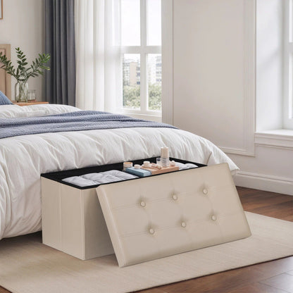 Compact Tan Collapsible Storage Ottoman Footrest with Lid