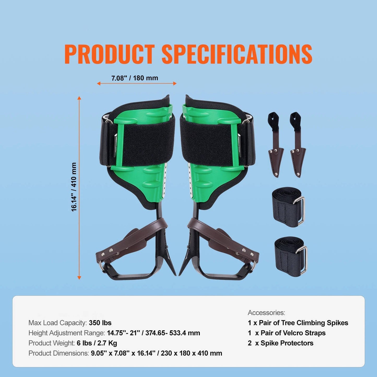 Heavy Duty Tree Climbing Spikes with Adjustable Straps