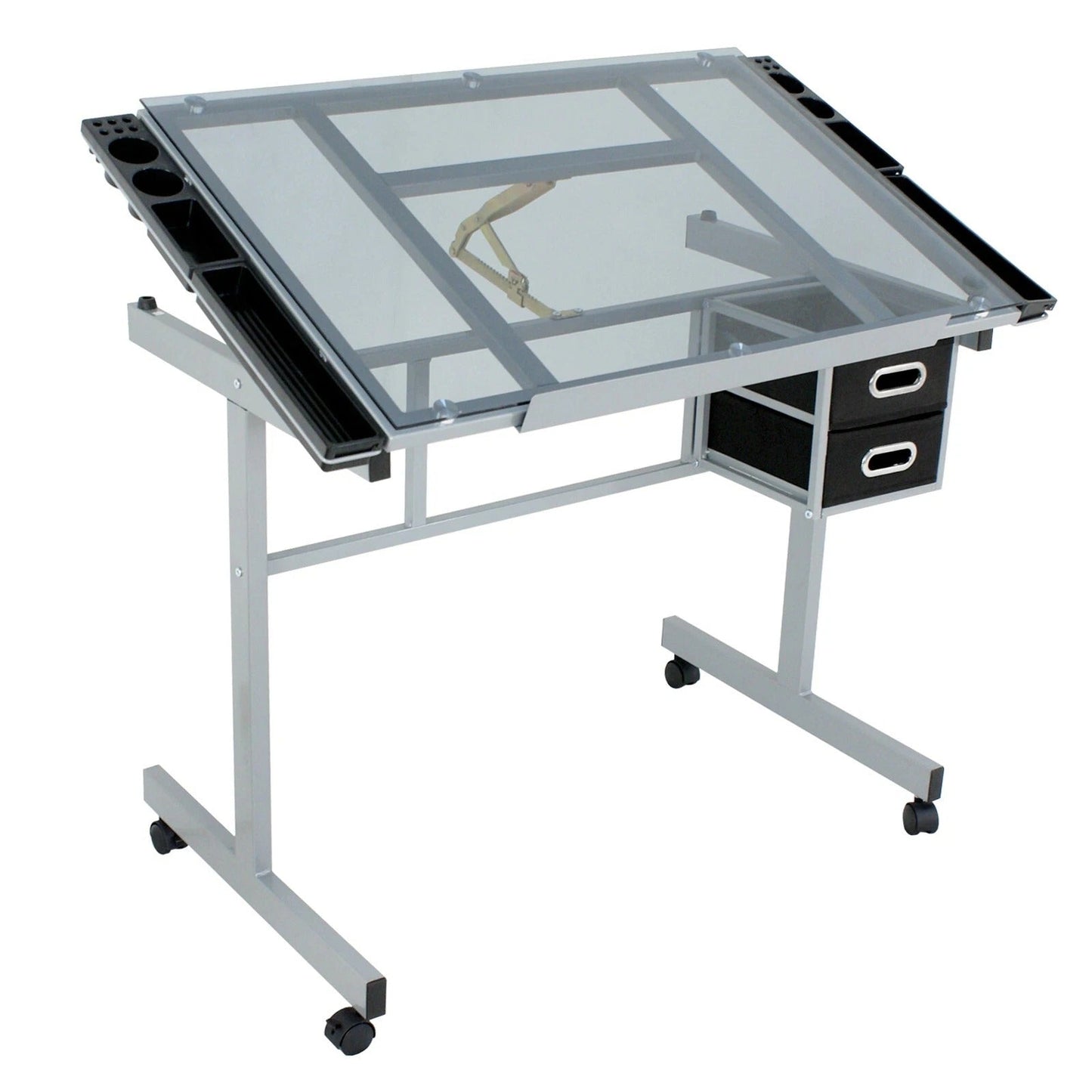 Portable Art Desk with Glass Top and Storage Drawer