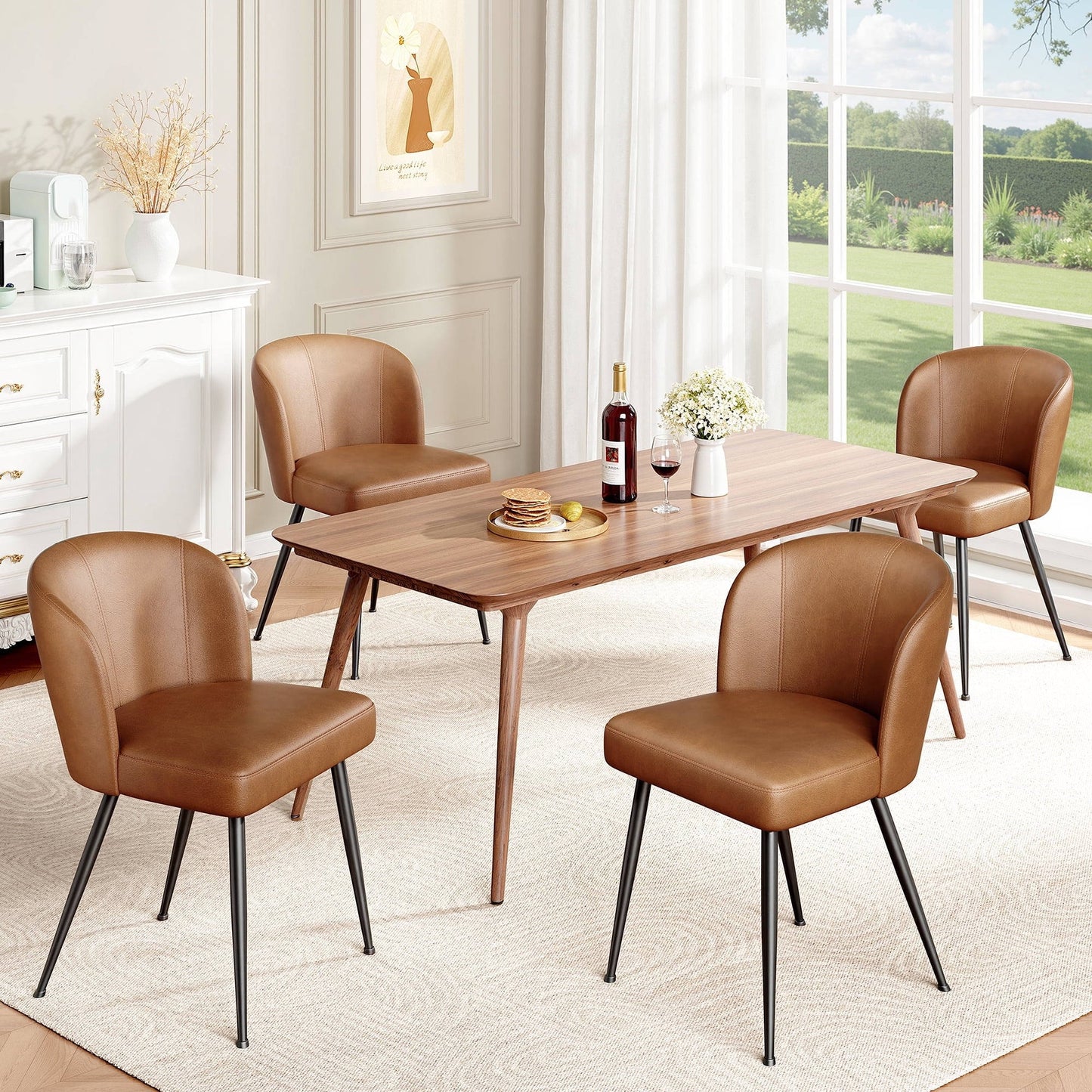 Comfortable Brown Leather Dining Seat Chairs