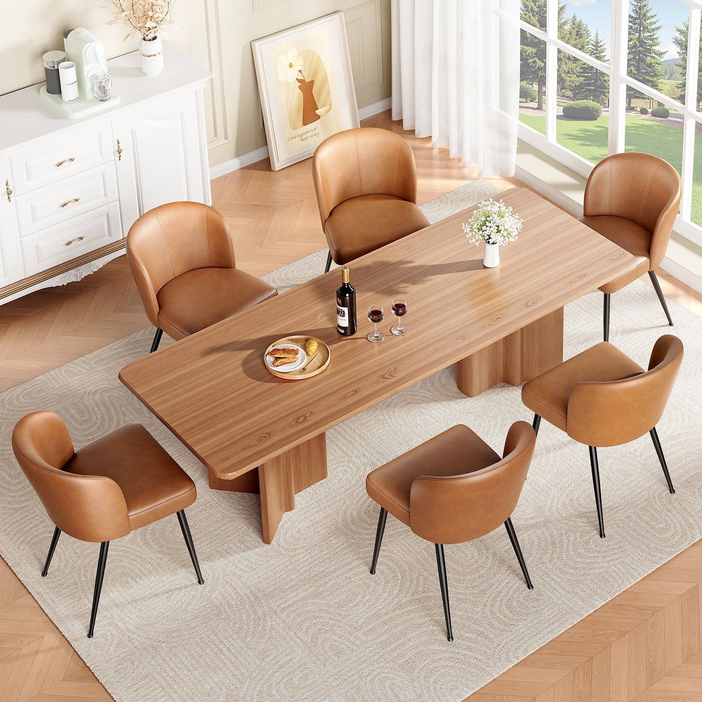 Comfortable Brown Leather Dining Seat Chairs