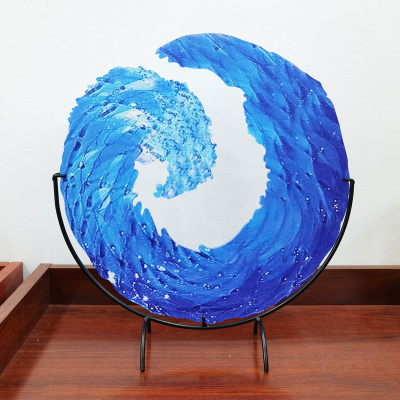 Wunderschöne blaue Glaswellen-Kunstskulptur